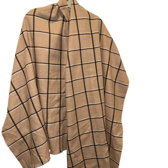 gap khaki black window pane plaid shawl wrap blanket scarf - Picture 4 of 4
